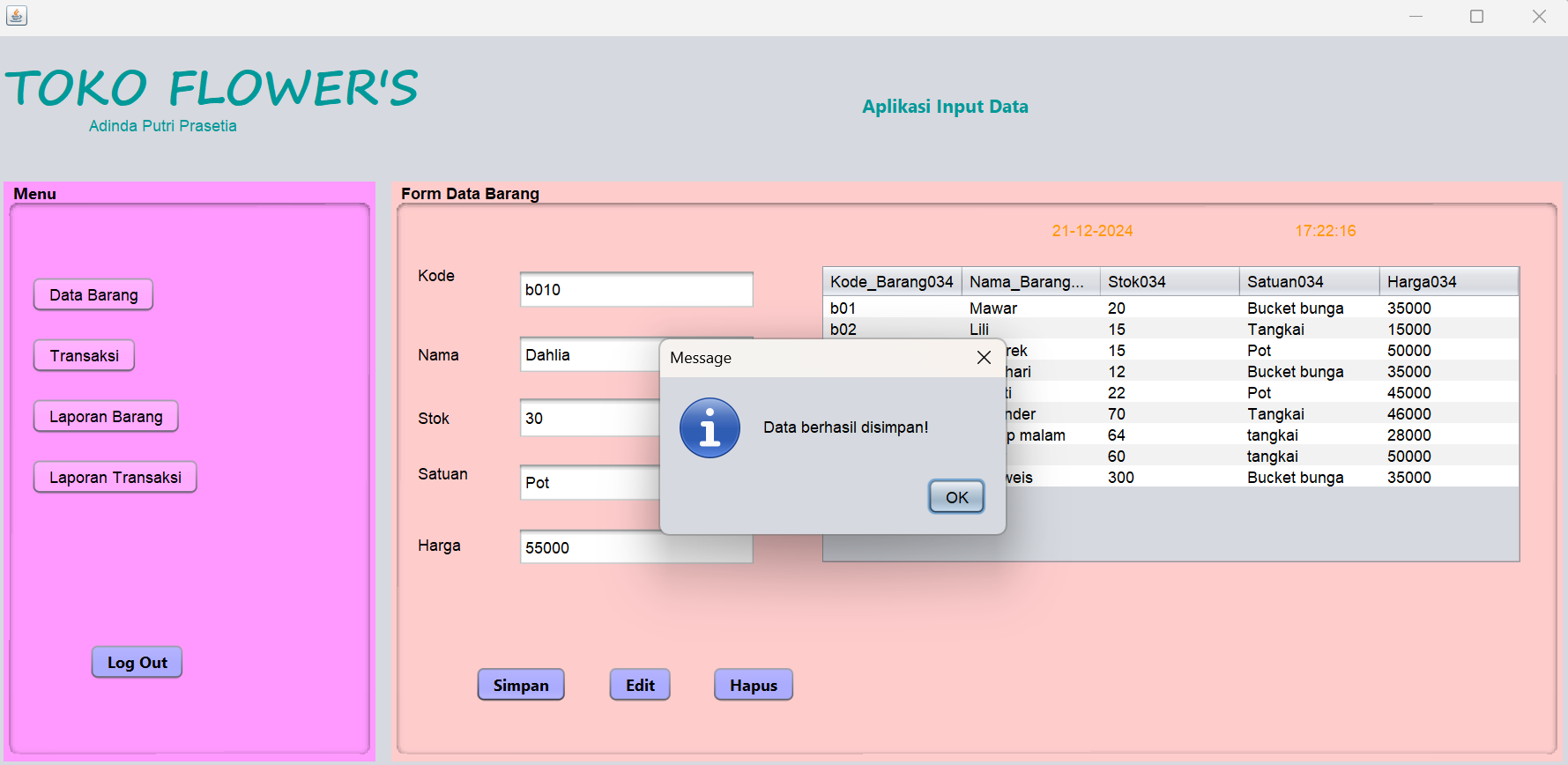 Toko Bunga menggunakan Java